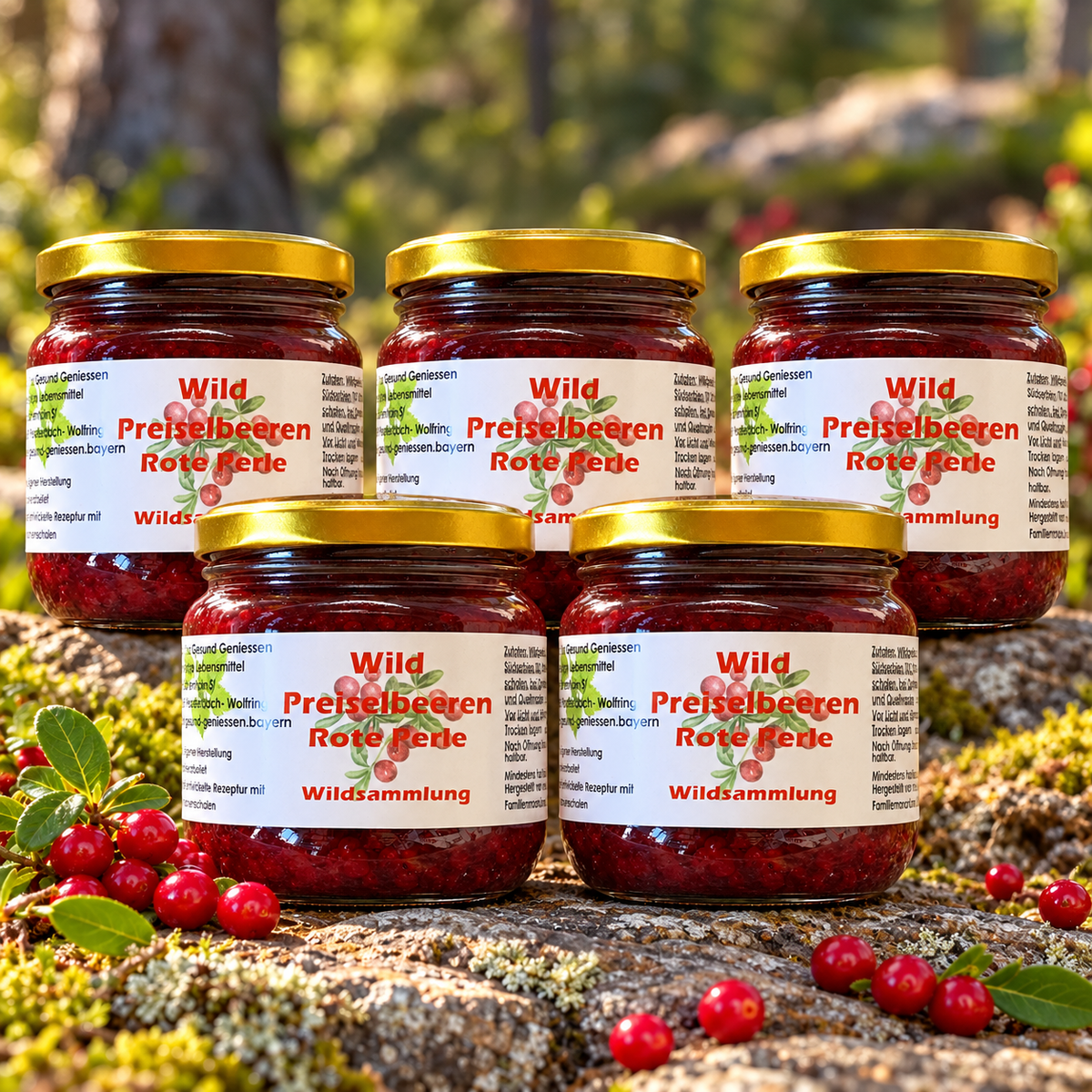 Waldpreiselbeeren-Mus „Rote Perle“ – Genusspaket mit 5 × 215 g