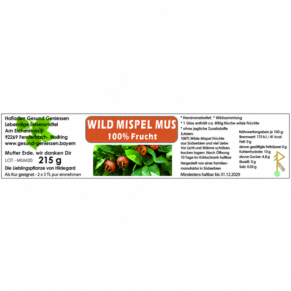 Kurpaket Wilde Mispel Mus - 100% Frucht - 215 g
