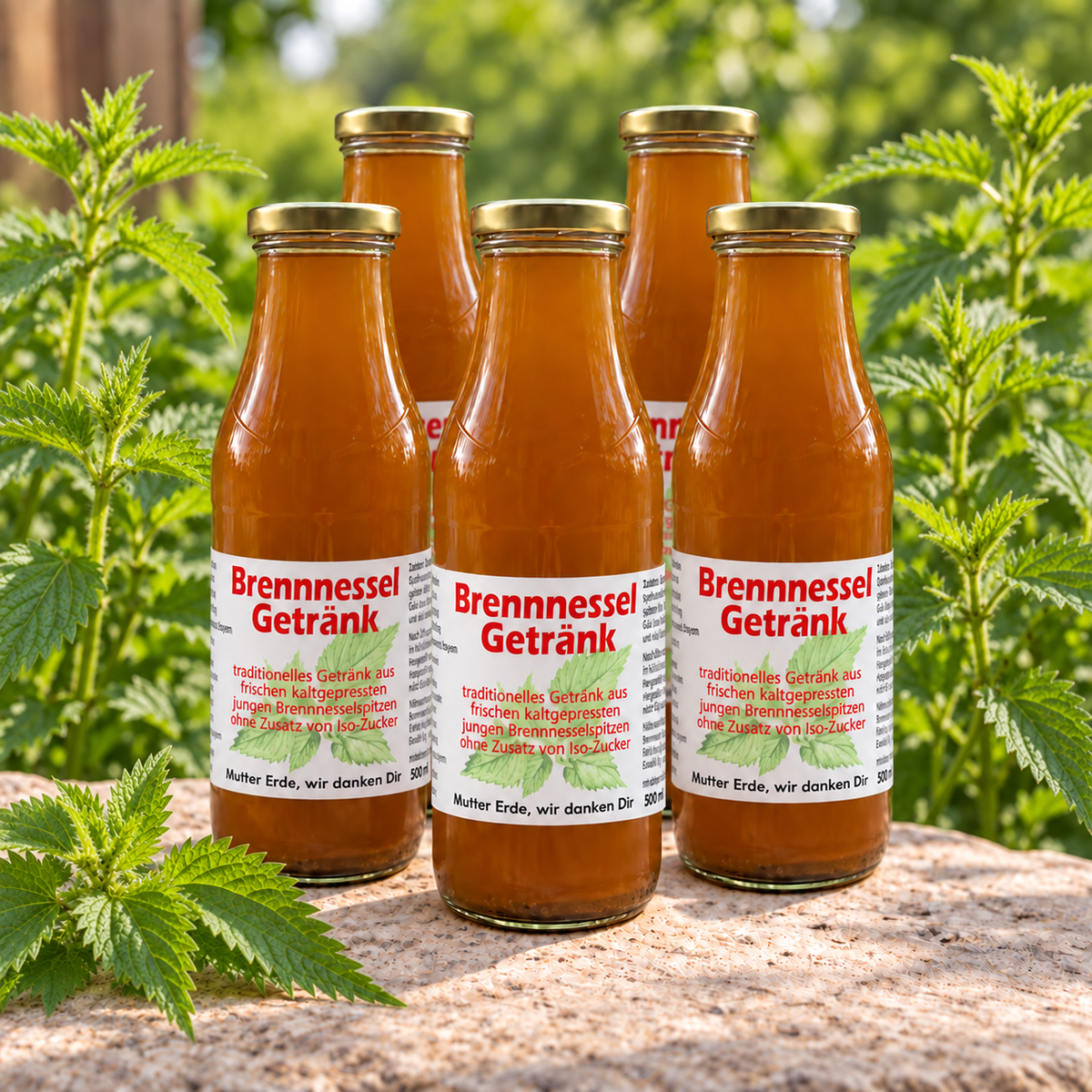 Kurpaket 5 Flaschen Brennnessel Getränk ohne Iso-Zucker - nach alter serbischer Tradition - 500 ml