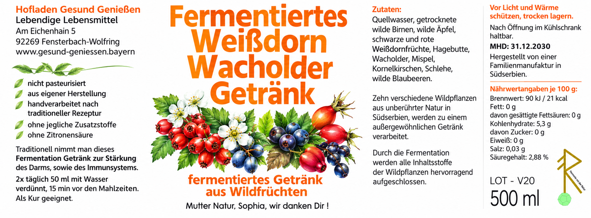 Kurpaket 3 Flaschen Fermentiertes Weißdorn Wacholder Getränk