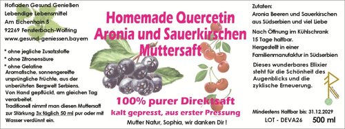 Homemade Quercetin Aronia und Sauerkirschen Muttersaft - 500 ml