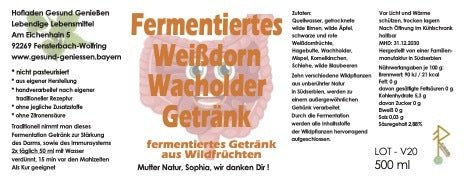 Fermentiertes Weißdorn Wacholder Getränk - 500 ml - Hofladen Gesund Geniessen