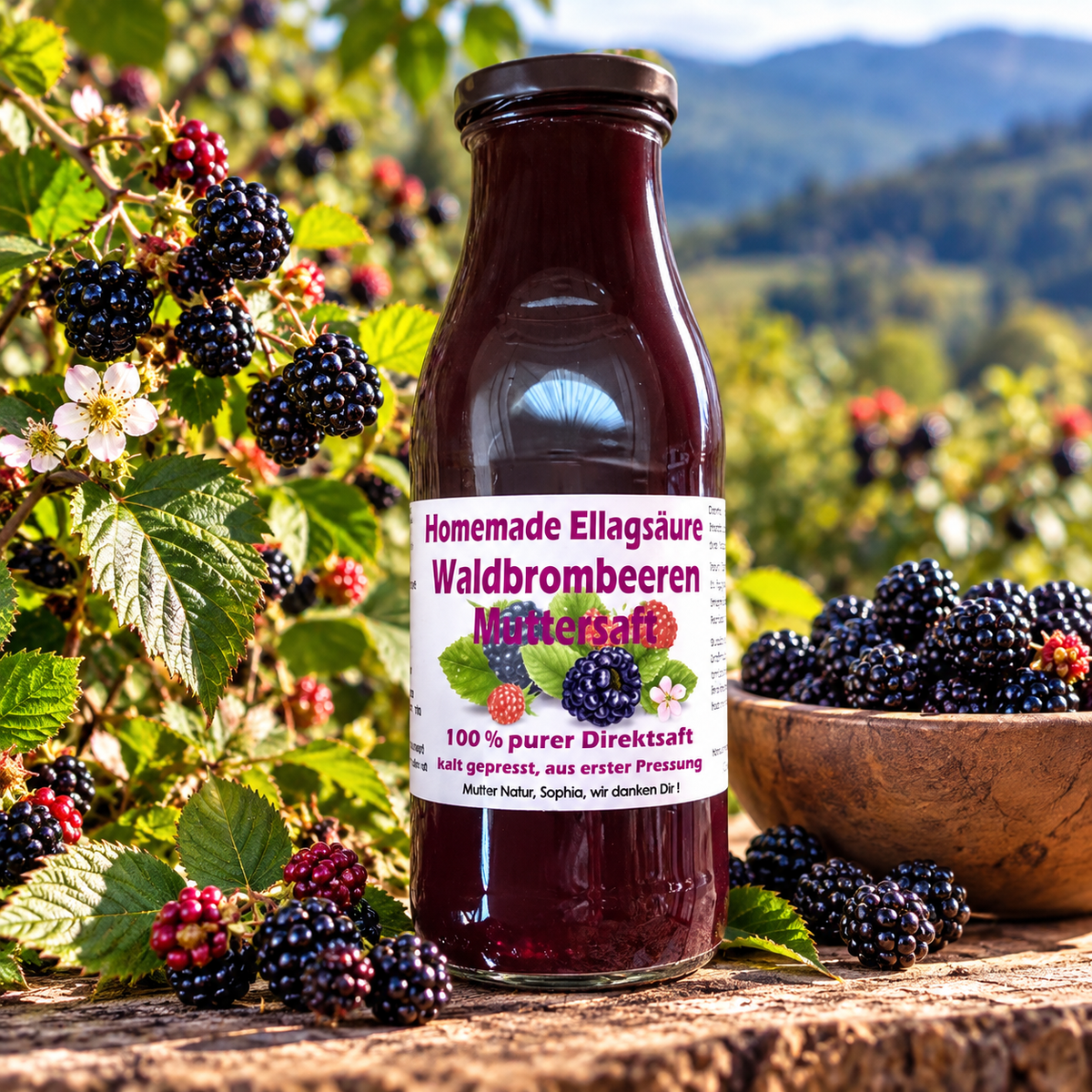Homemade Ellagsäure - Waldbrombeeren Muttersaft - 500 ml - Hofladen Gesund Geniessen