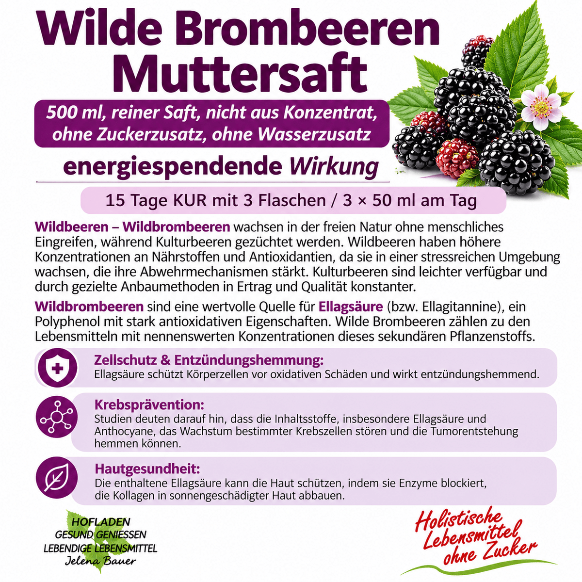 Homemade Ellagsäure - Waldbrombeeren Muttersaft - 500 ml - Hofladen Gesund Geniessen
