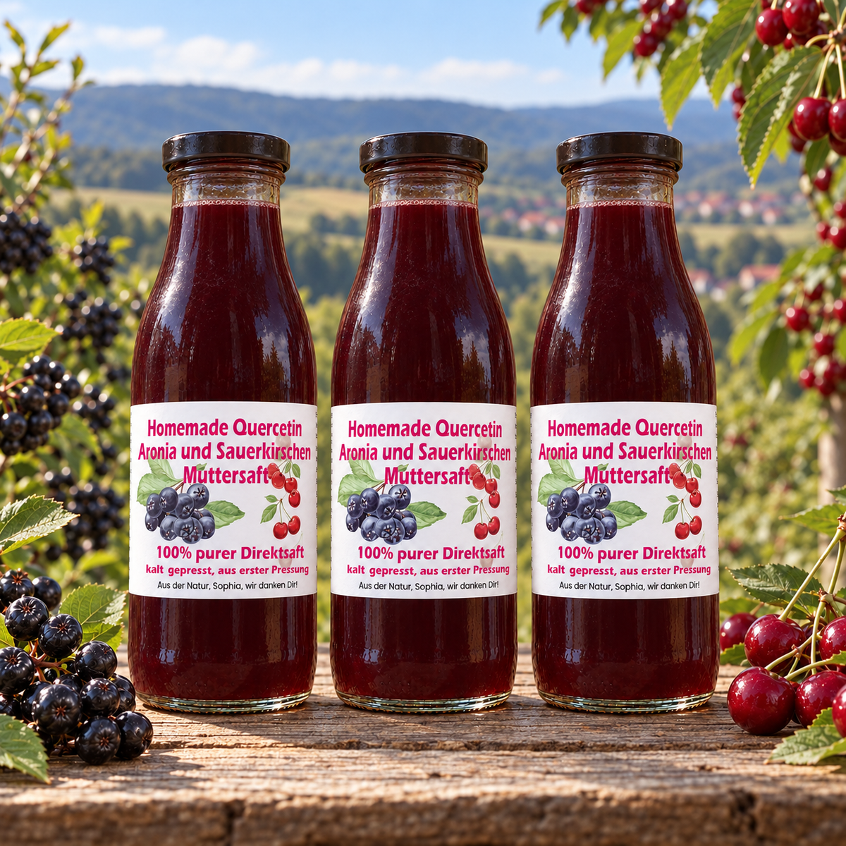 Homemade Quercetin Aronia und Sauerkirschen Muttersaft - 500 ml - Hofladen Gesund Geniessen