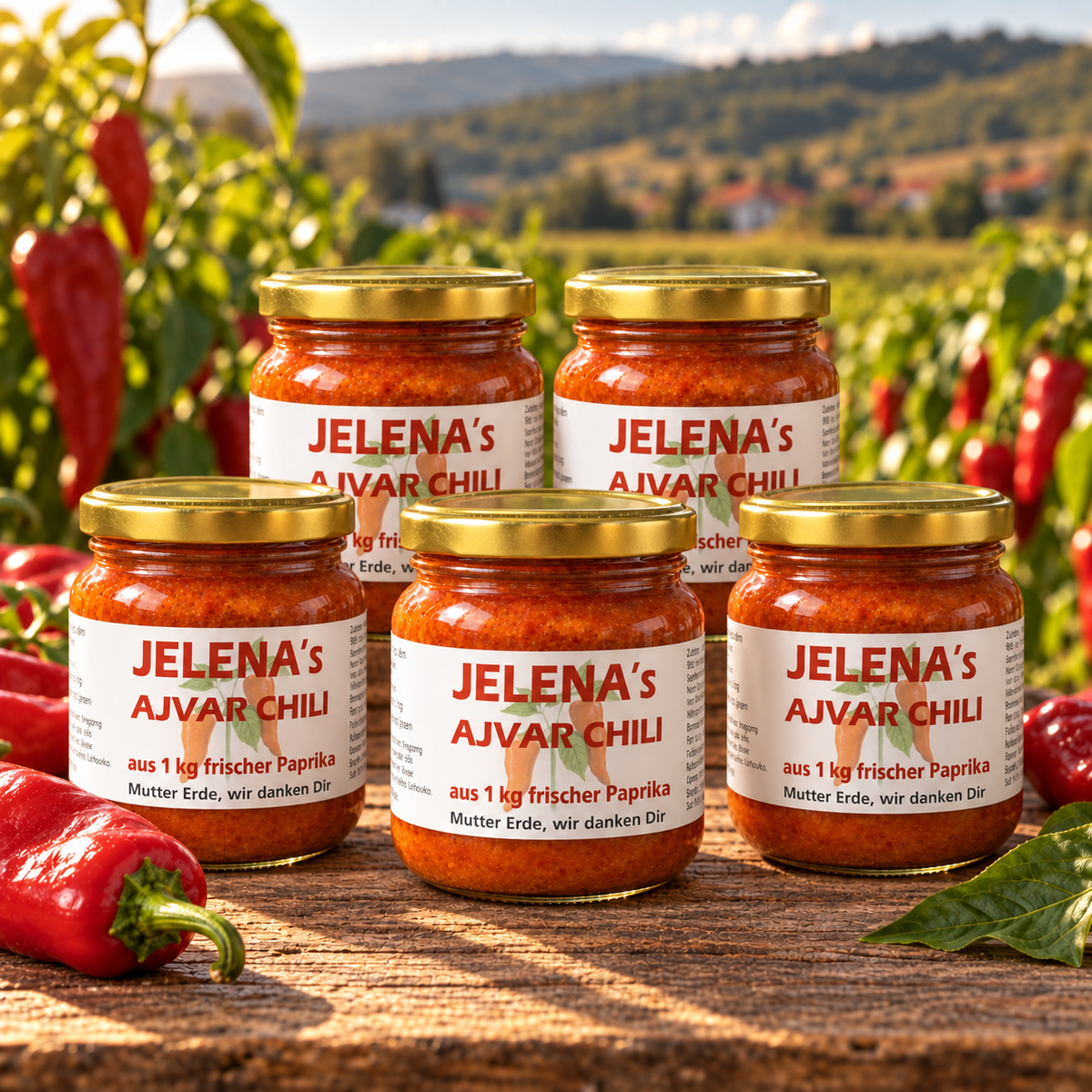 Jelena‘s Ajvar Chilli 215 g - Paprika Mus aus 1 kg frischer Paprika - Hofladen Gesund Geniessen