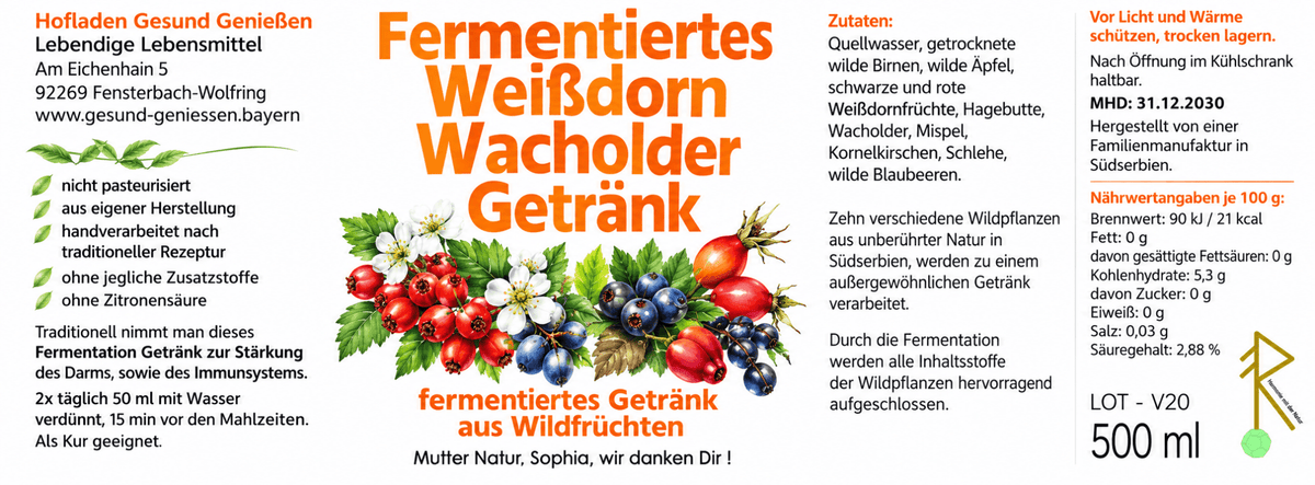 Kurpaket 3 Flaschen Fermentiertes Weißdorn Wacholder Getränk - Hofladen Gesund Geniessen