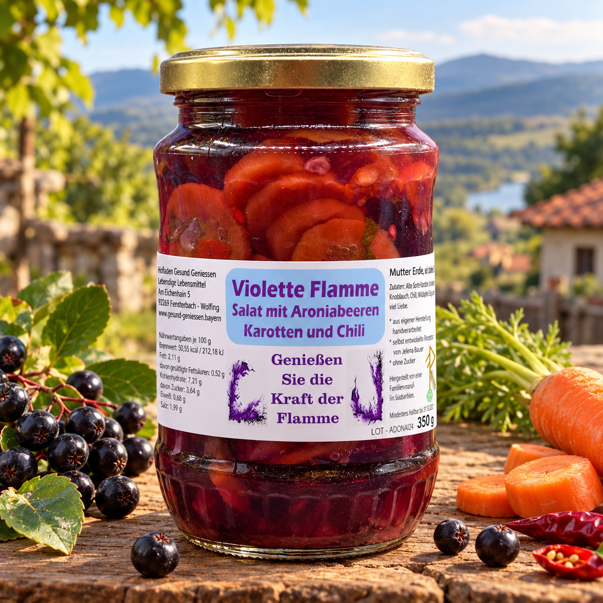 Violette Flammen Salat mit Aroniabeeren und Karotten - 350 g - Hofladen Gesund Geniessen