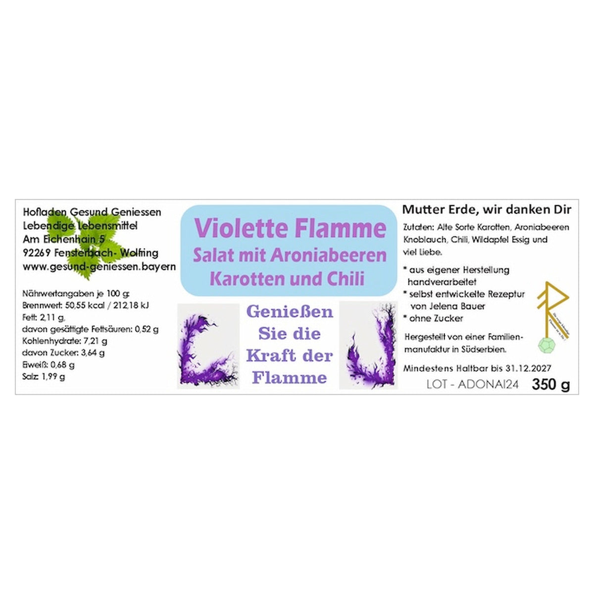 Violette Flammen Salat mit Aroniabeeren und Karotten - 350 g - Hofladen Gesund Geniessen