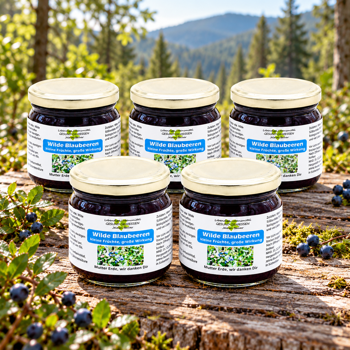 Wald Blaubeeren Mus - 5 Gläser Kurpaket - Hofladen Gesund Geniessen