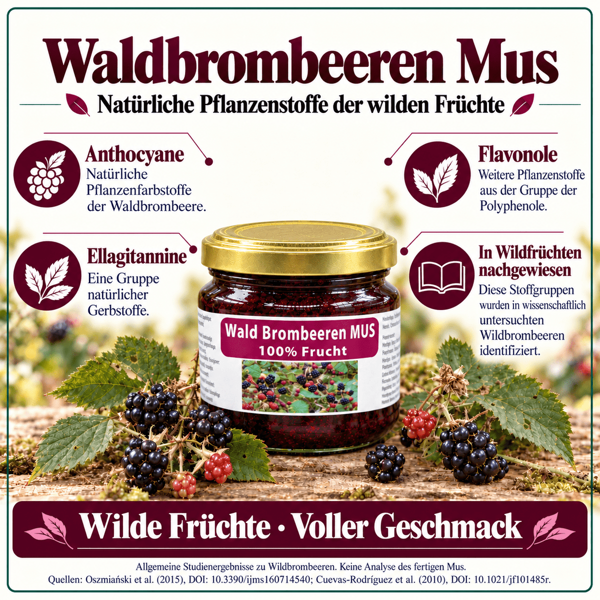 Wald-Brombeeren Mus - 100 % Wildfrucht ohne Zuckerzusatz - 215g - Hofladen Gesund Geniessen