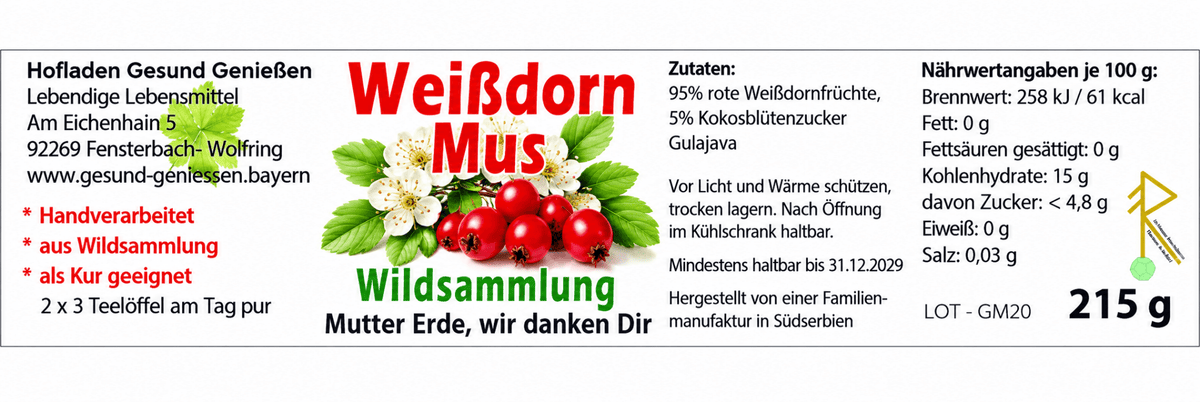 Weißdorn Mus - 215g - Wildsammlung - Hofladen Gesund Geniessen