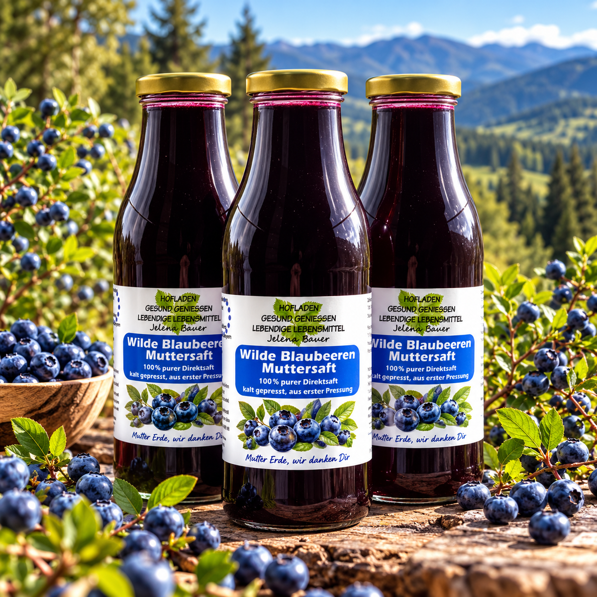 Wilde Blaubeeren Muttersaft - 100% purer Direktsaft - 500 ml - Hofladen Gesund Geniessen