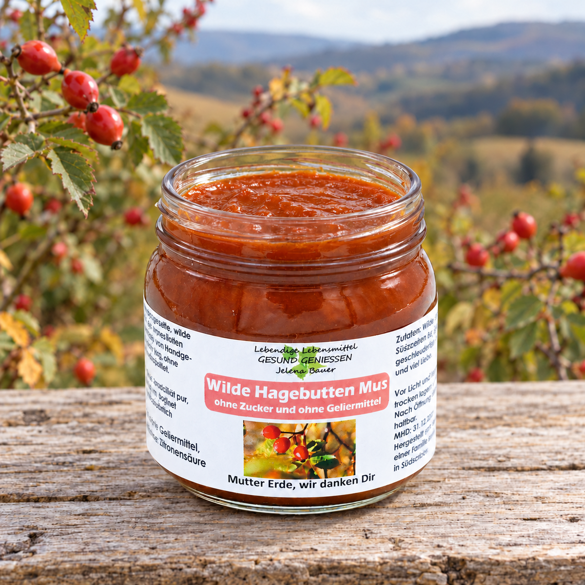 Wilde Hagebutten - Mus 215 g - 96% Fruchtanteil - mit Akazienhonig verfeinert - Hofladen Gesund Geniessen