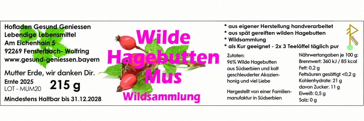 Wilde Hagebutten - Mus 215 g - 96% Fruchtanteil - mit Akazienhonig verfeinert - Hofladen Gesund Geniessen