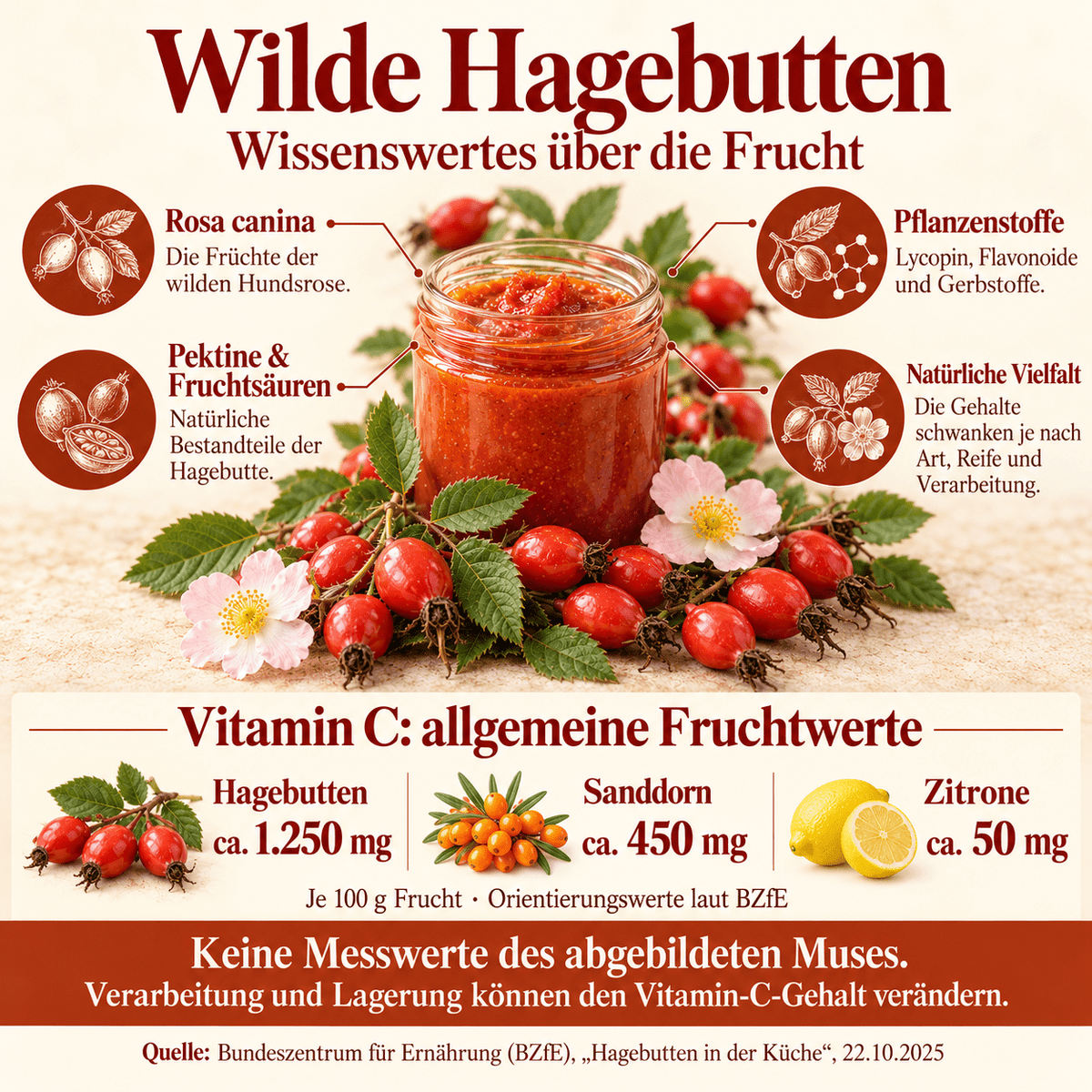 Wilde Hagebutten - Mus 215 g - 96% Fruchtanteil - mit Akazienhonig verfeinert - Hofladen Gesund Geniessen